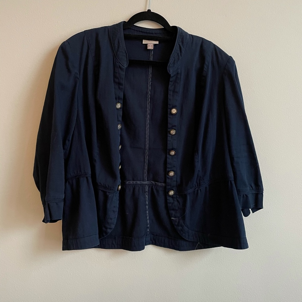 ROZ AND ALI NAVY BUTTON UP JACKET